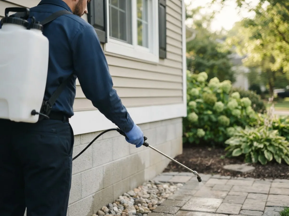 Pest control technician inspecting a home in Wayne, NE
